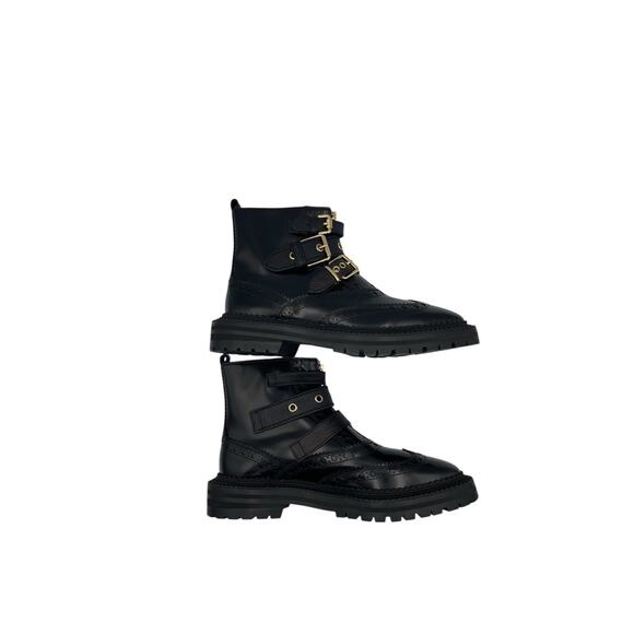 Burberry English Icons Everdon Brogue Black Ankle Boots Size 37.5 US 7.5 - Picture 5 of 11